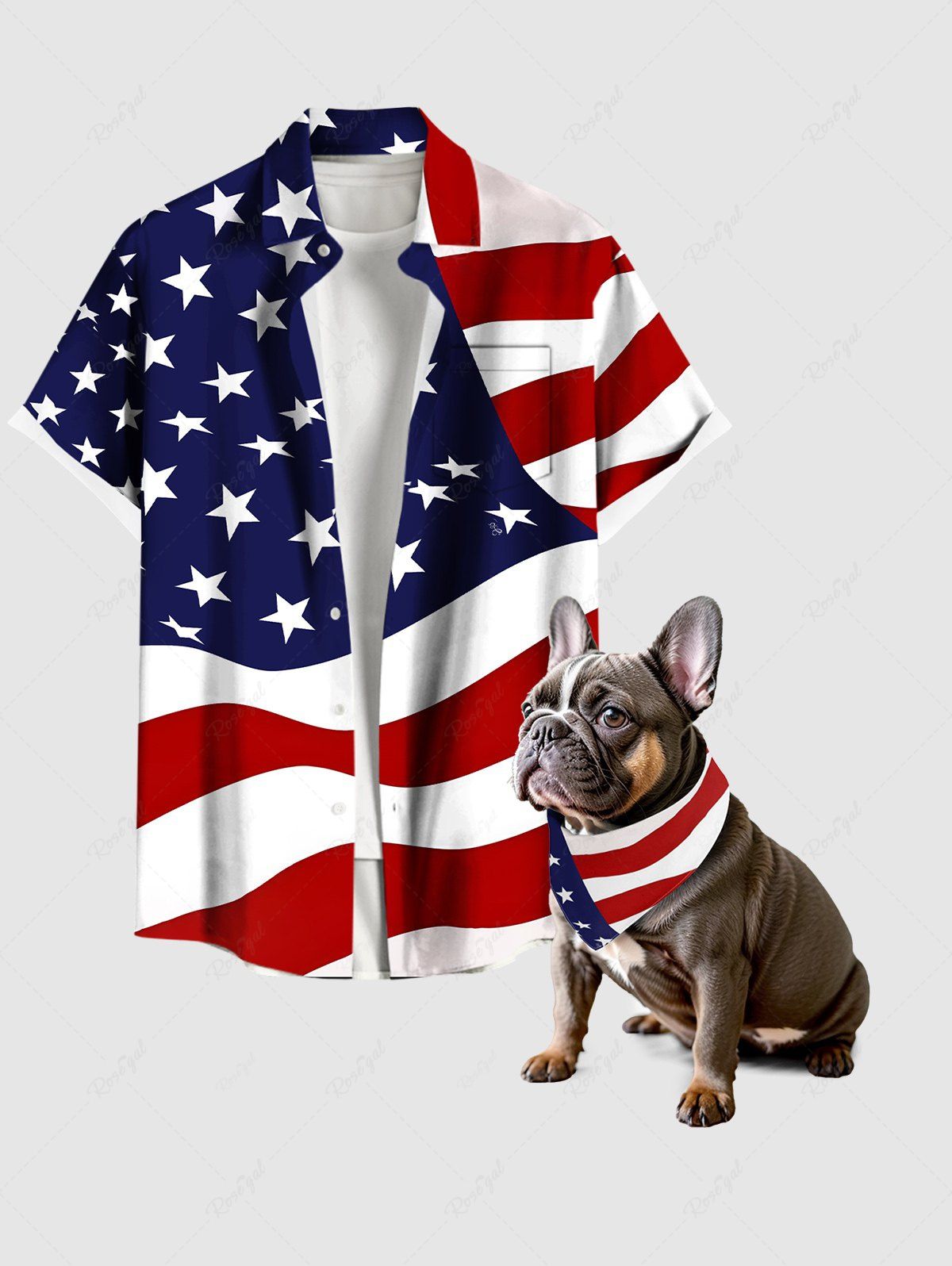 Patriotic American Flag Print Bibs Bandana and Shirt Dog and Owner Matching Outfits