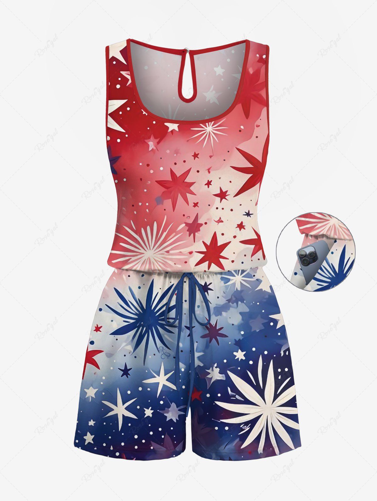 Tie Dye Ombre Patriotic American Flag Fireworks Printed Shirt Romper Dog And Owner Matching Outfits