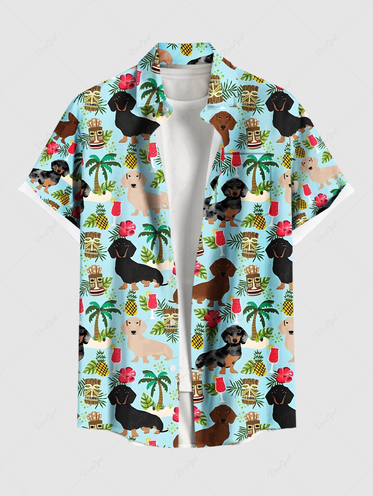 Dogs Coconut Tree Hibiscus Flowers Pineapple Print Hawaii Shirts Dog and Owner Matching Outfits
