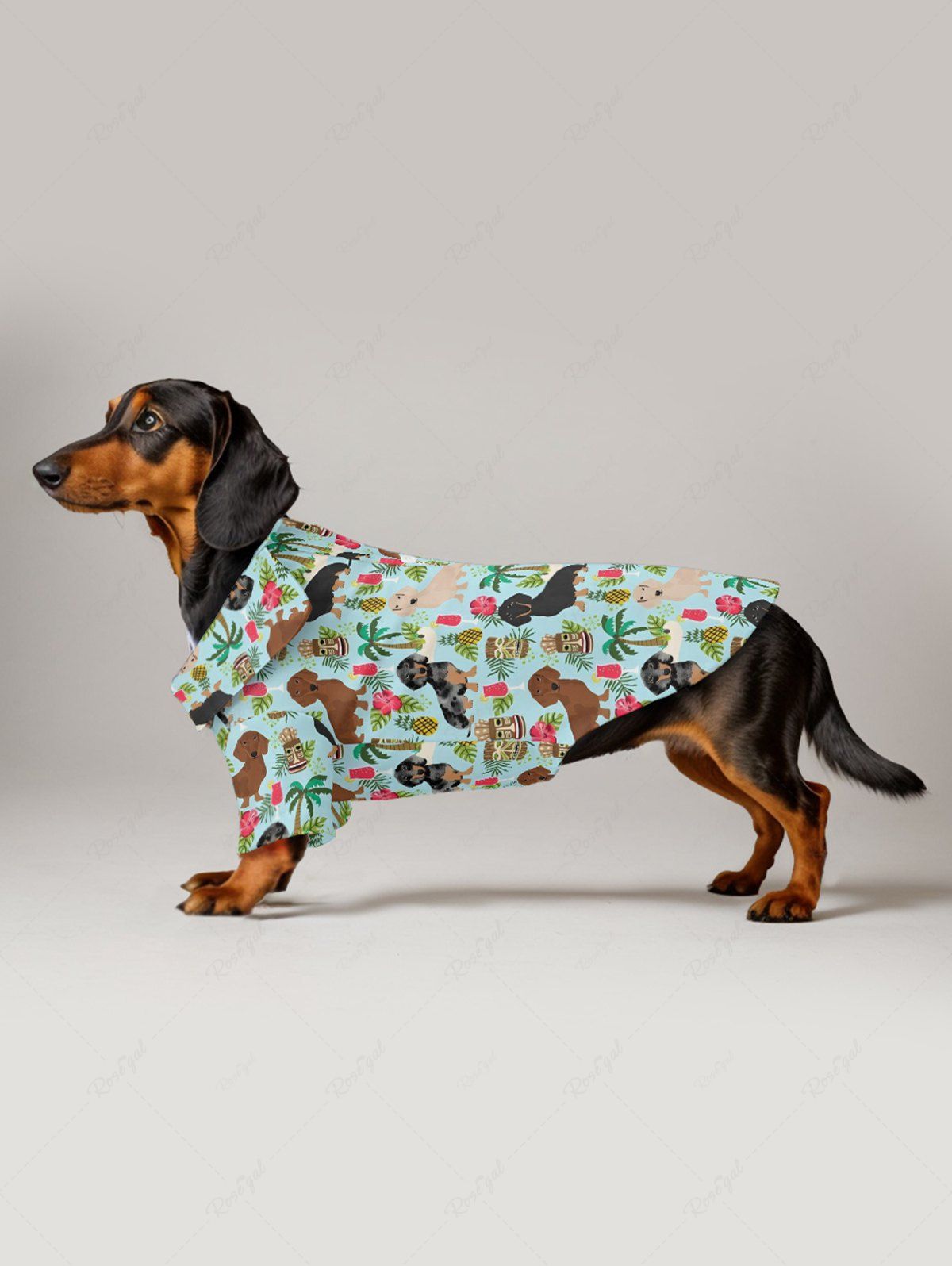 Pet's Dogs Coconut Tree Hibiscus Flowers Pineapple Print Hawaii Shirt