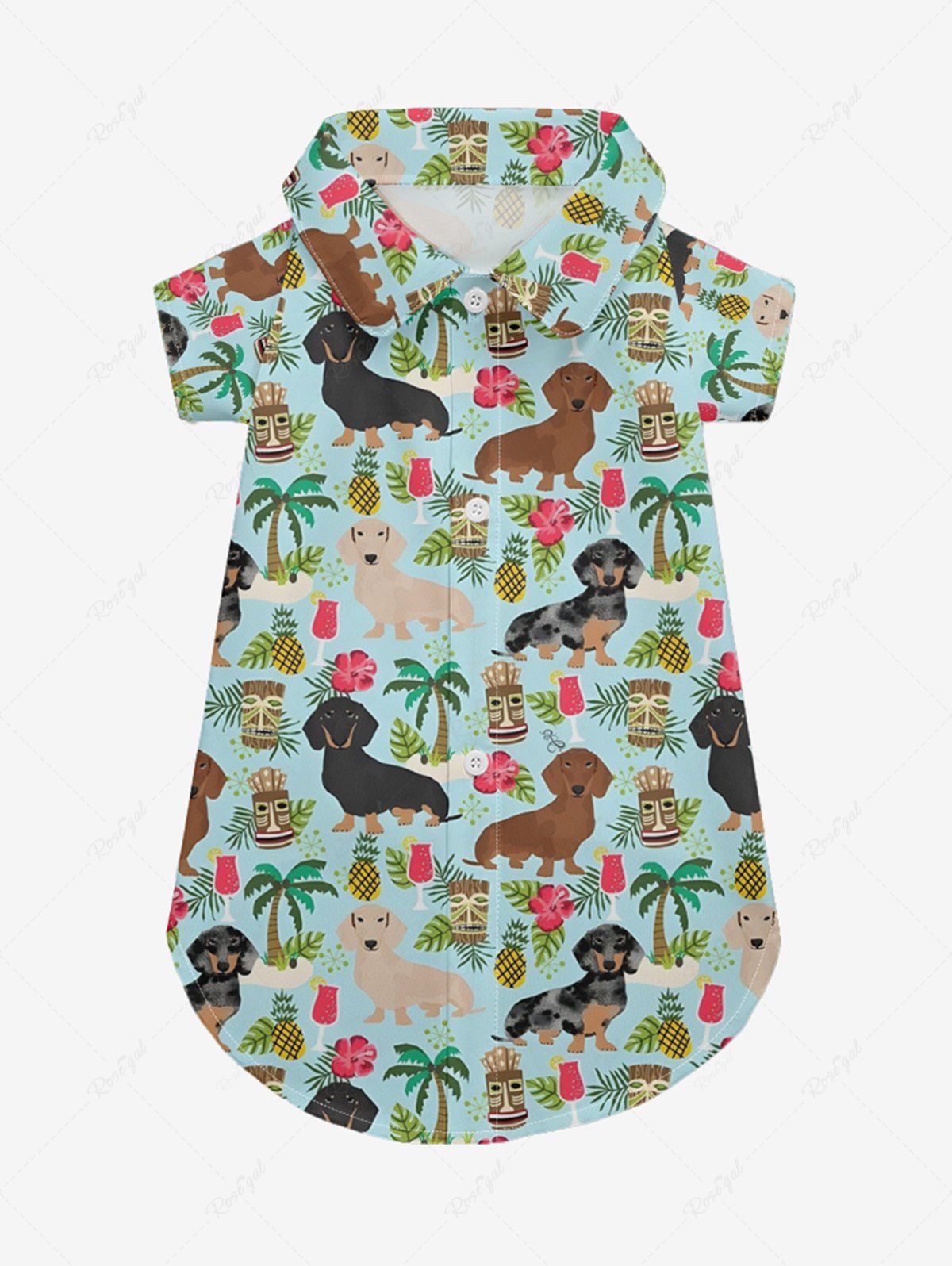 Pet's Dogs Coconut Tree Hibiscus Flowers Pineapple Print Hawaii Shirt