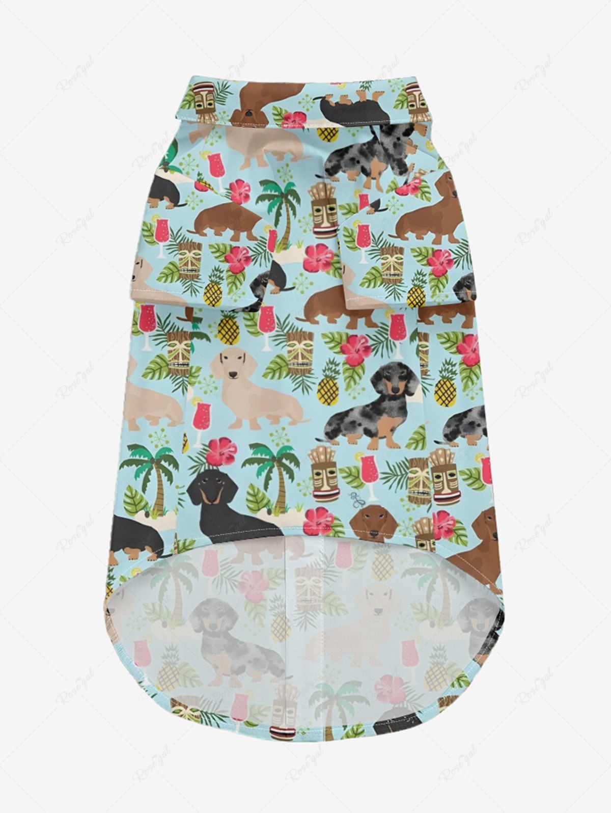Pet's Dogs Coconut Tree Hibiscus Flowers Pineapple Print Hawaii Shirt