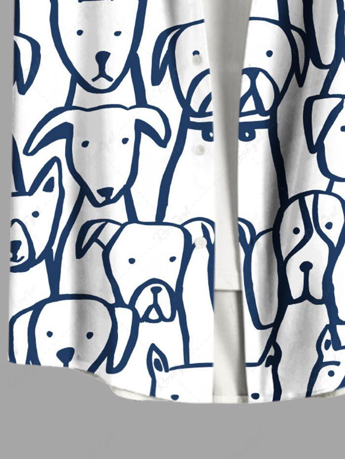 Plus Size Dog Hand-painted Print Button Pocket Shirt For Men