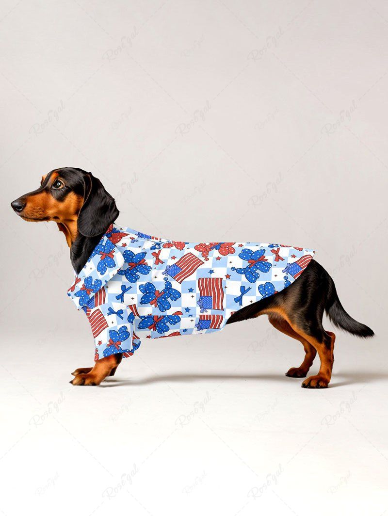 Patriotic American Flag Puppy Balloon Geometric Plaid Butterfly Printed Shirt Dog And Owner Matching Outfits