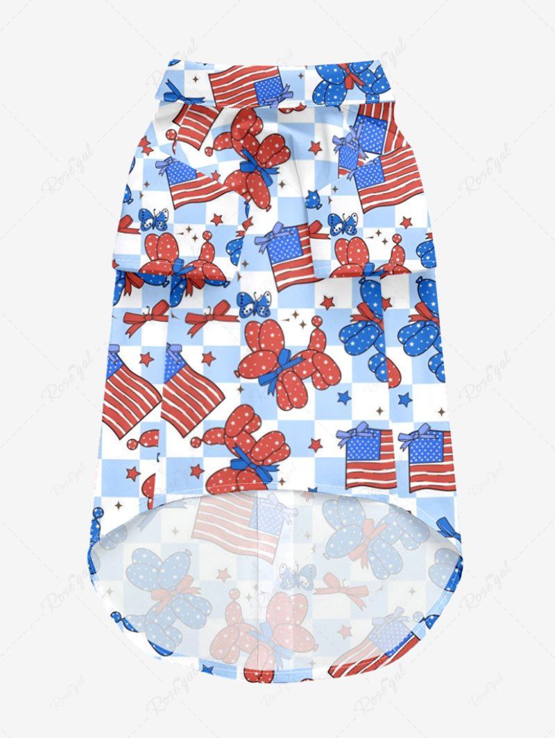 Patriotic American Flag Puppy Balloon Geometric Plaid Butterfly Printed Shirt Dog And Owner Matching Outfits