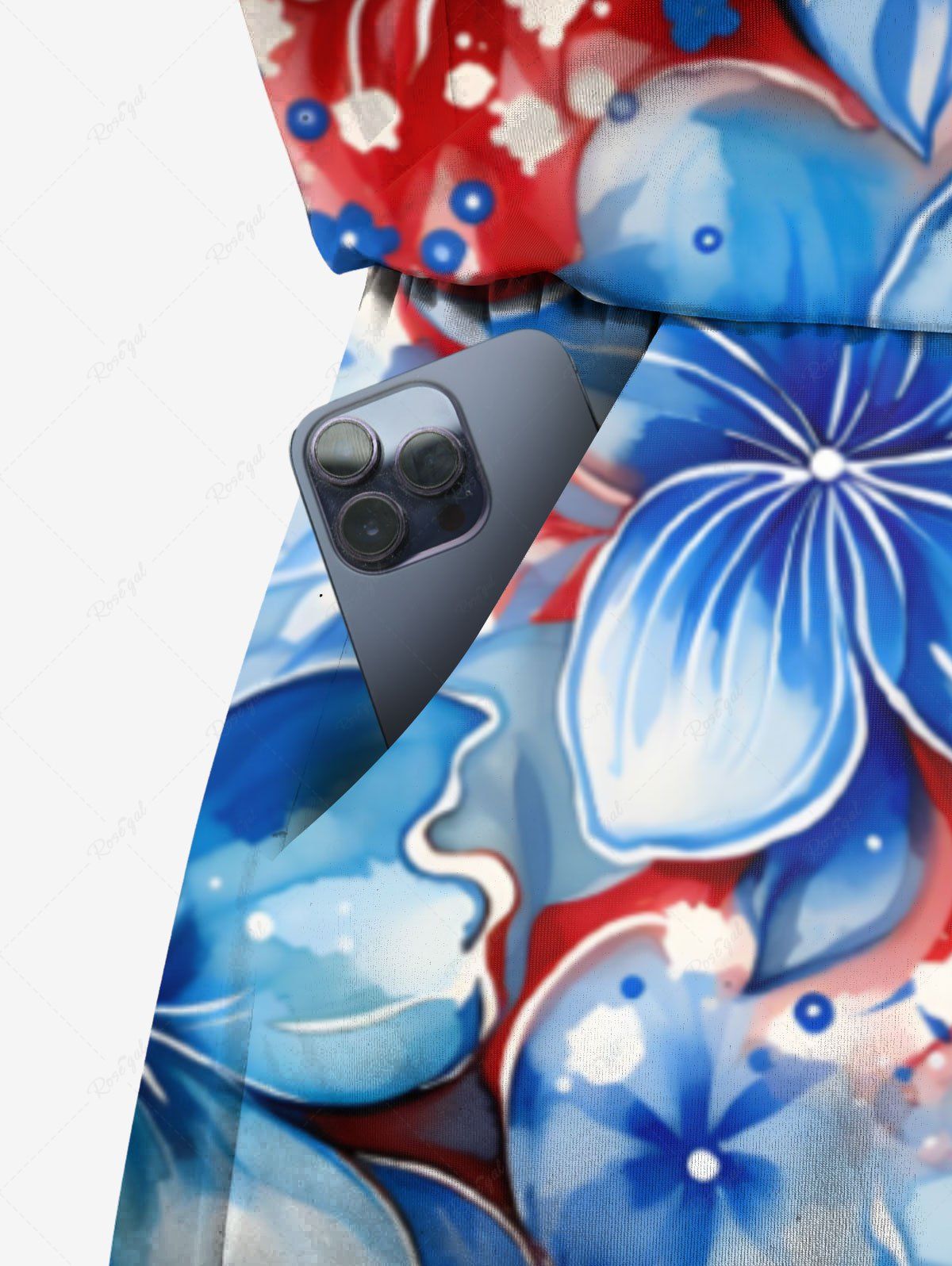Plus Size Patriotic American Flag Floral Print Hawaii Drawstring Pocket Romper