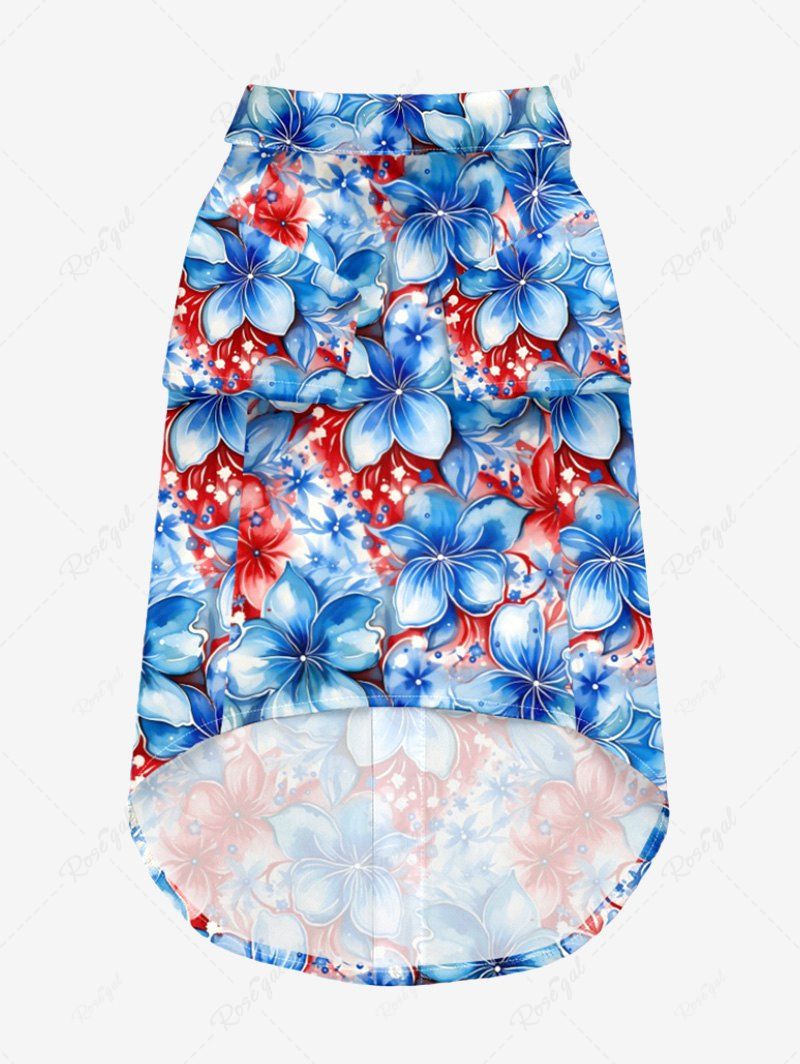 Pet's Patriotic American Flag Floral Print Hawaii Button Shirt