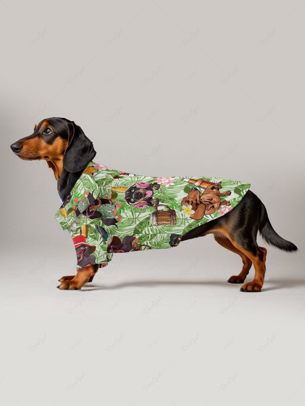 Pet's Dogs Beer Tropical Leaf Flowers Print Hawaii Shirt