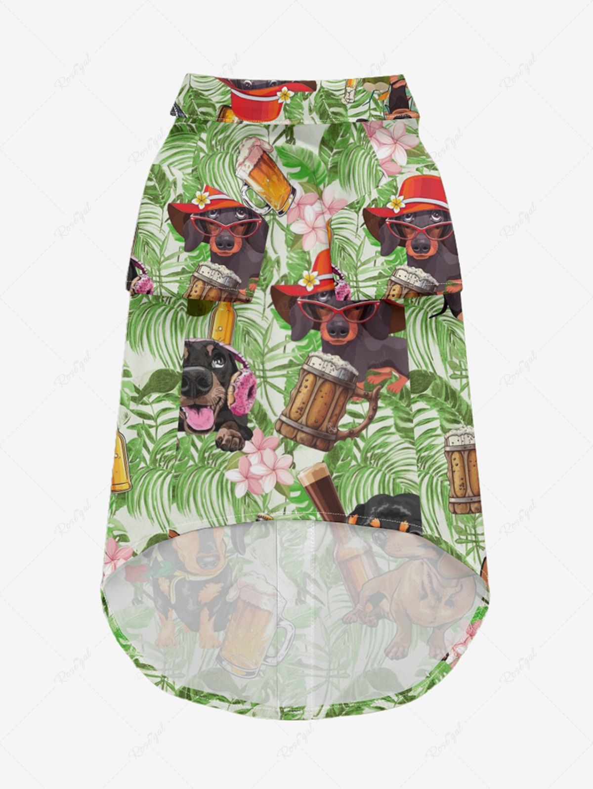 Pet's Dogs Beer Tropical Leaf Flowers Print Hawaii Shirt