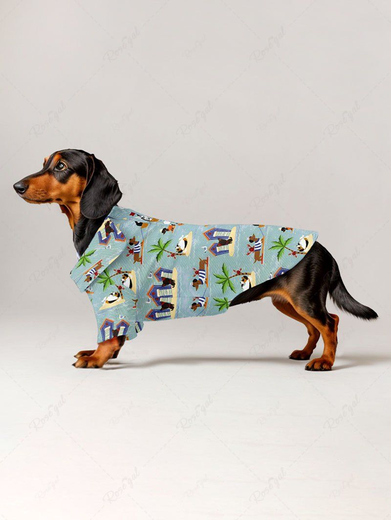 Pet's Coconut Tree Seascape Dog Print Hawaii Button Shirt