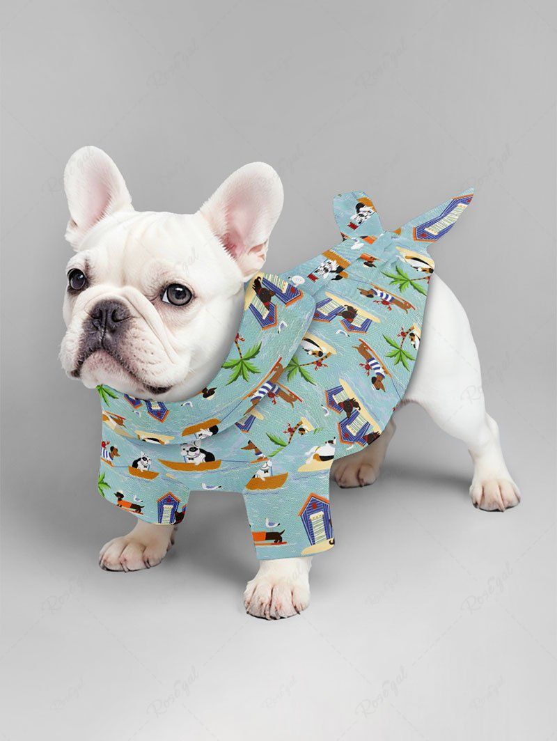 Pet's Coconut Tree Seascape Dog Print Hawaii Button Shirt