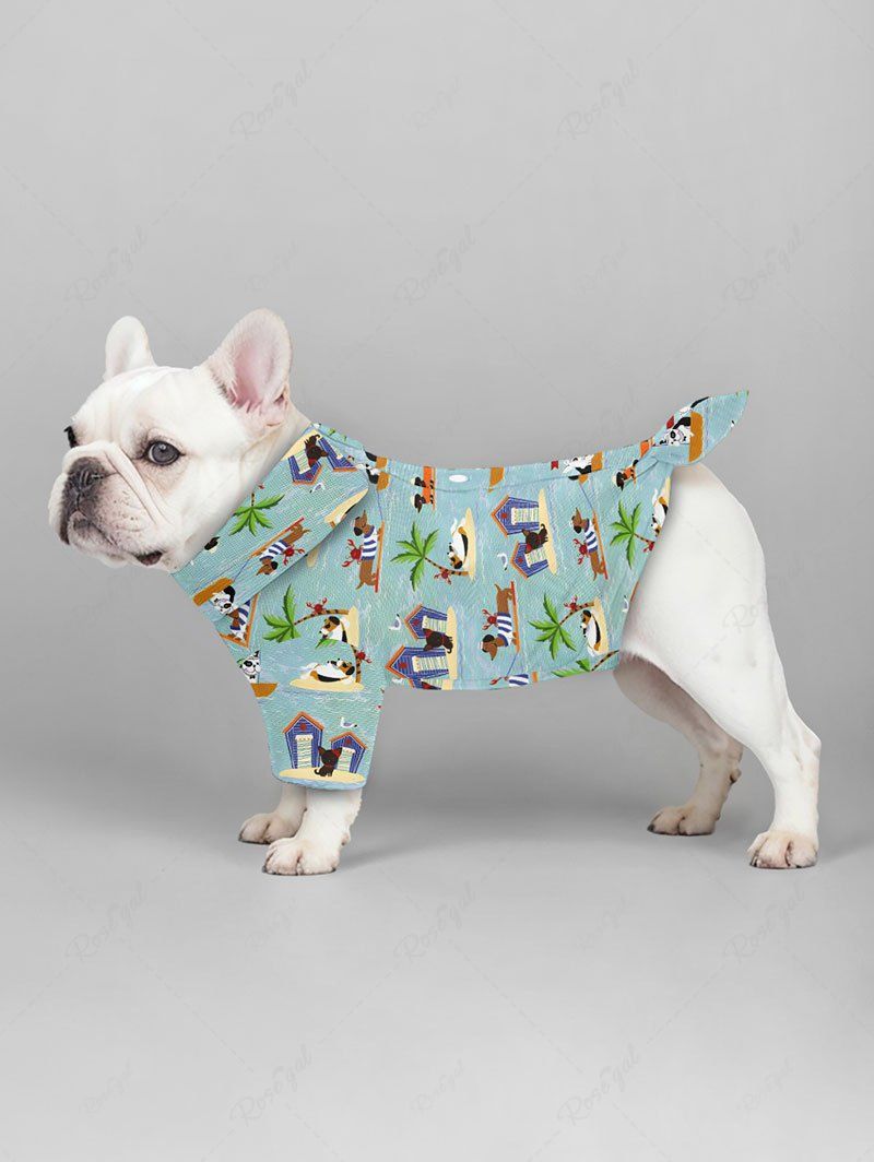 Pet's Coconut Tree Seascape Dog Print Hawaii Button Shirt