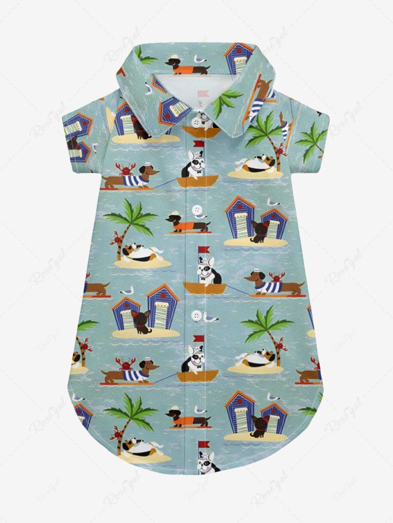 Pet's Coconut Tree Seascape Dog Print Hawaii Button Shirt