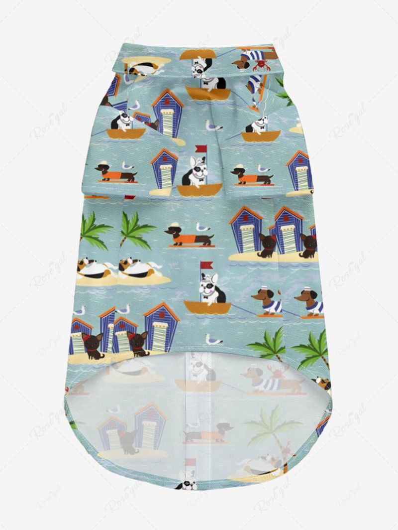 Pet's Coconut Tree Seascape Dog Print Hawaii Button Shirt