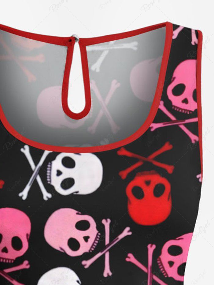 Plus Size Colorful Halloween Skull Bone Print Drawstring Pocket Romper