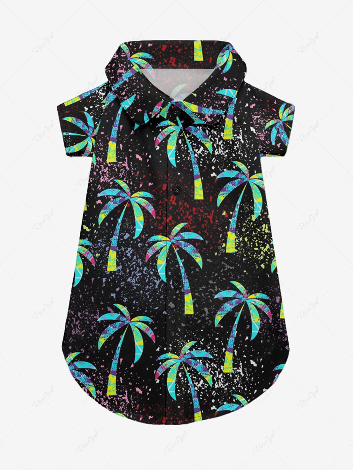Pet's Coconut Tree Paint Splatter Print Hawaii Shirt
