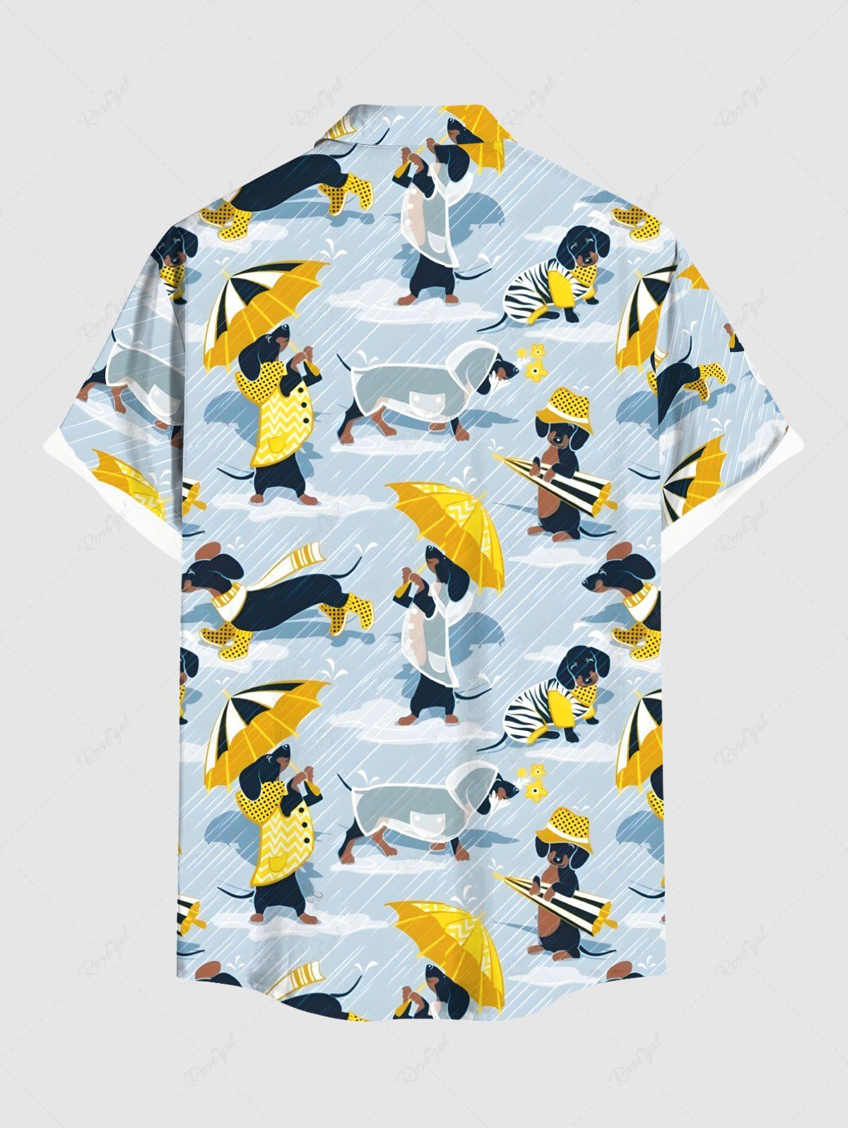 Plus Size Colorful Dog Umbrella Print Button Pocket Shirt For Men