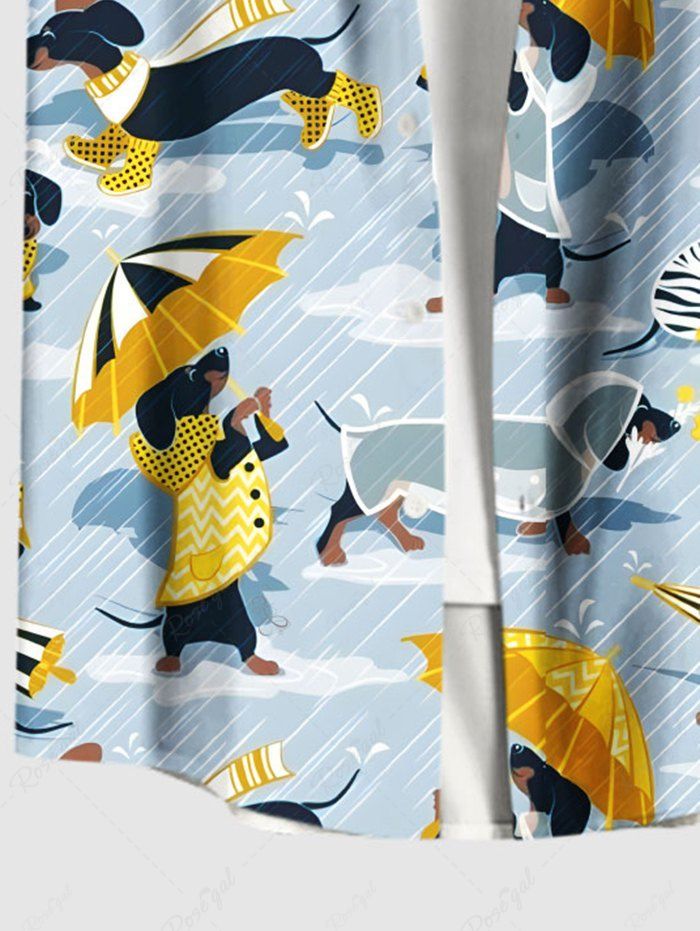 Plus Size Colorful Dog Umbrella Print Button Pocket Shirt For Men