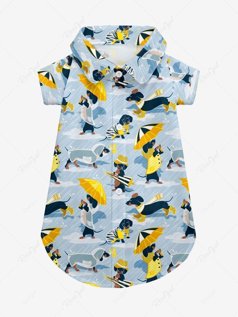 Colorful Puppy Umbrella Print Hawaii Shirt Dog And Owner Matching Outfits