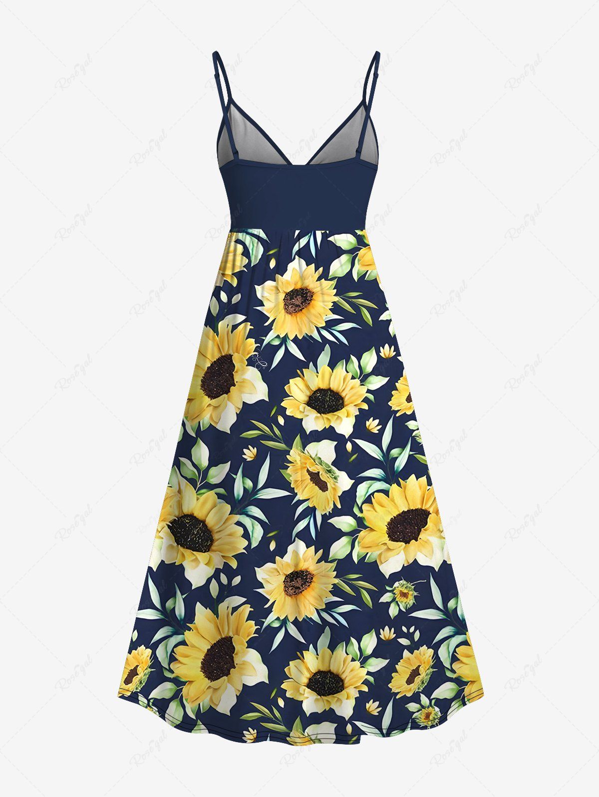 Plus Size Sunflower Leaf Print Hawaii Surplice A Line Cami Dress