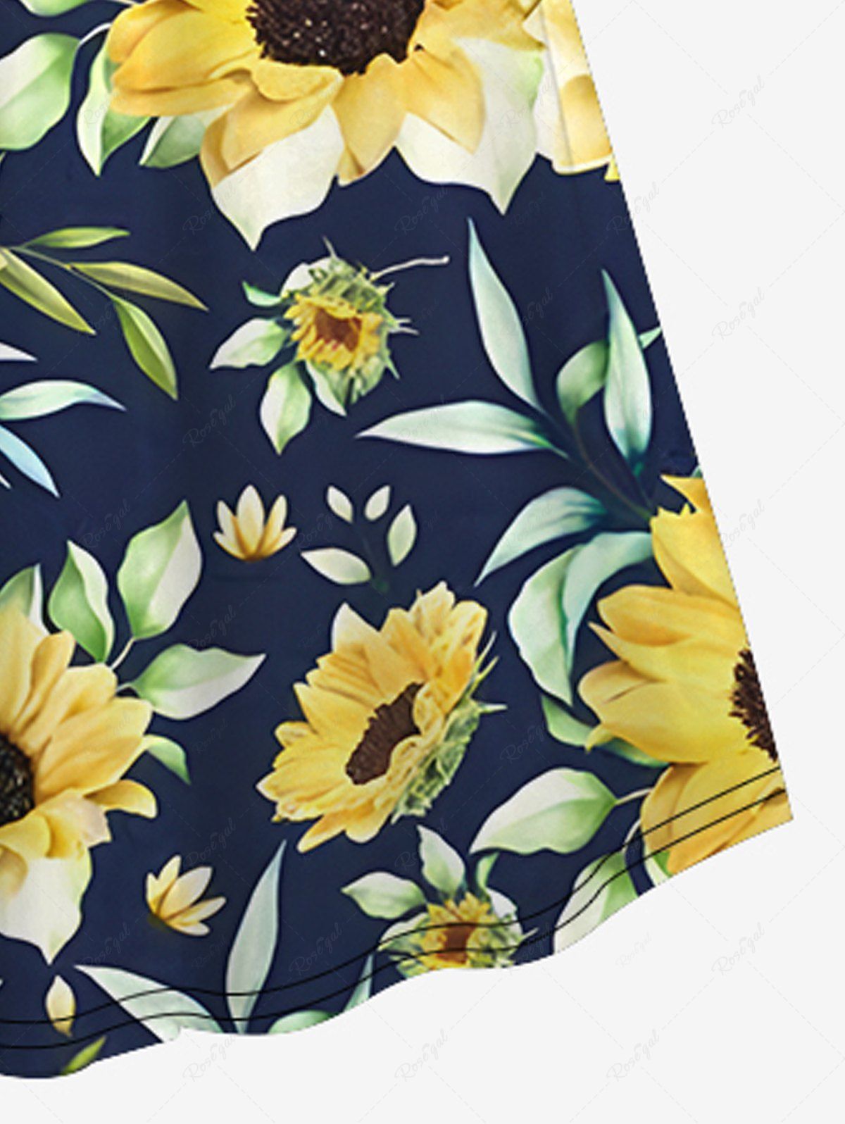 Plus Size Sunflower Leaf Print Hawaii Surplice A Line Cami Dress