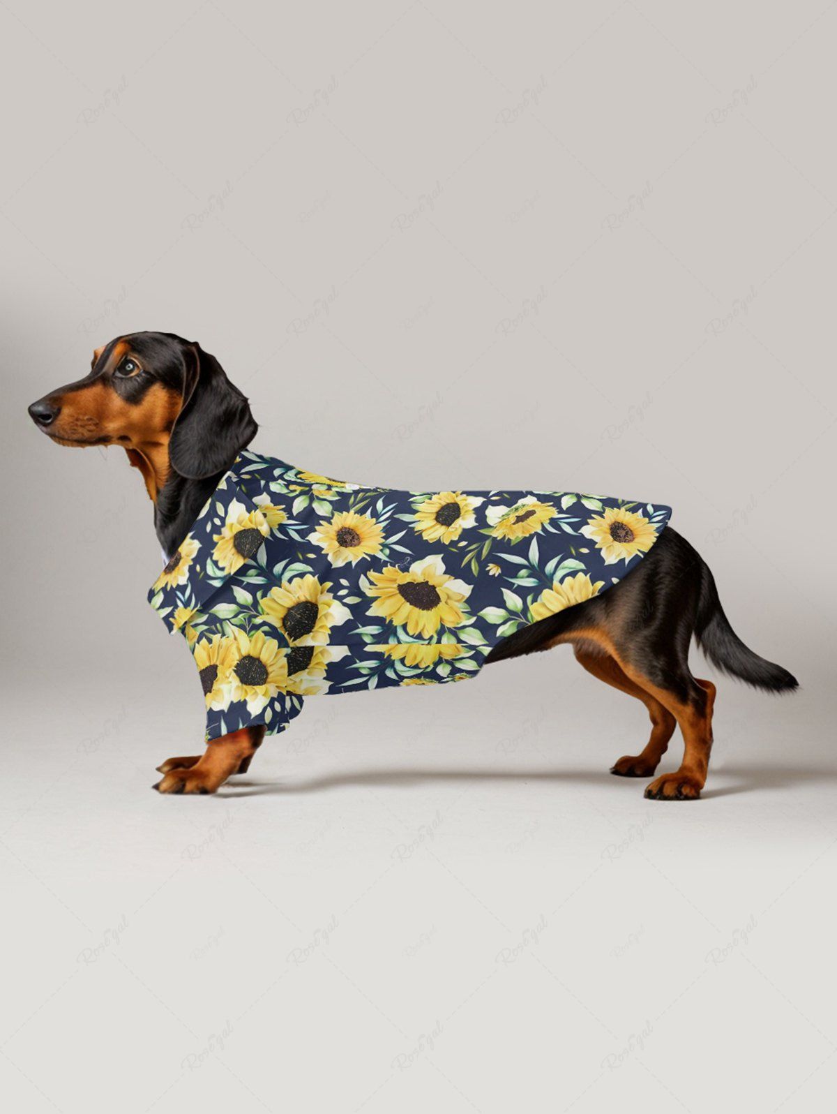 Pet's Sunflower Leaf Print Hawaii Button Shirt