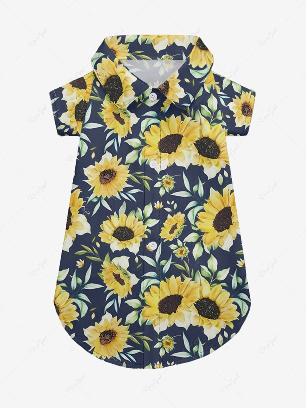 Pet's Sunflower Leaf Print Hawaii Button Shirt