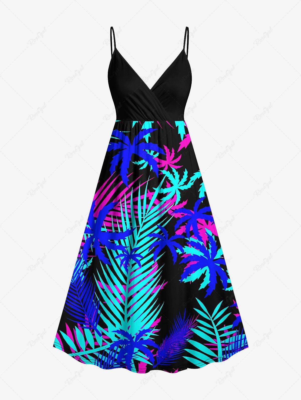 Coconut Tree Tropical Leaf Print Surplice Hawaii Cami Dress Dog and Owner Matching Outfits