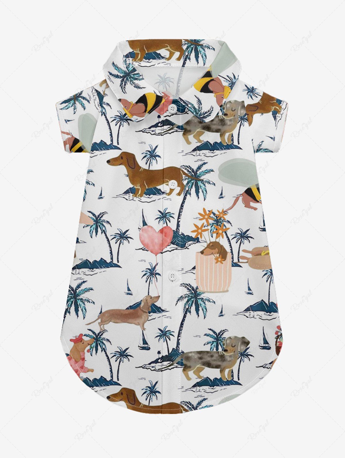 Dog Coconut Tree Heart Print Hawaii Shirt and Cami Dress Dog and Owner Matching Outfits