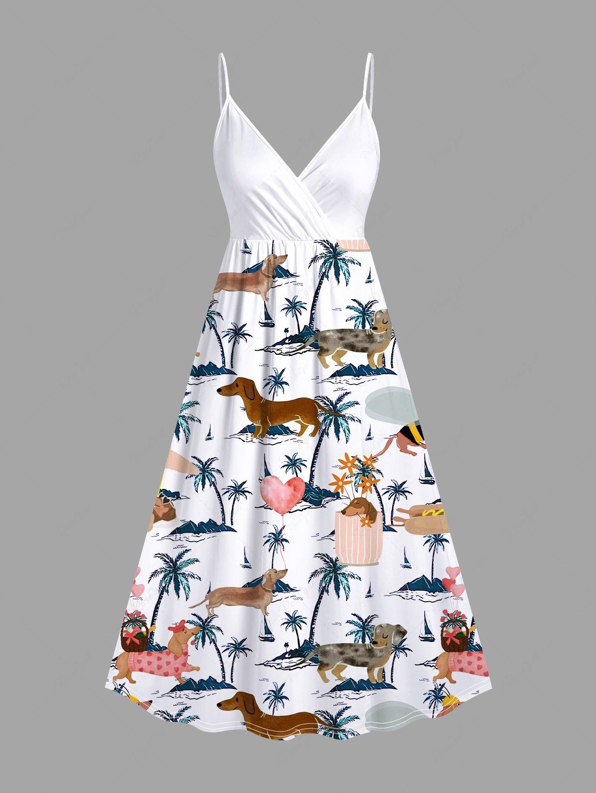 Dog Coconut Tree Heart Print Hawaii Shirt and Cami Dress Dog and Owner Matching Outfits