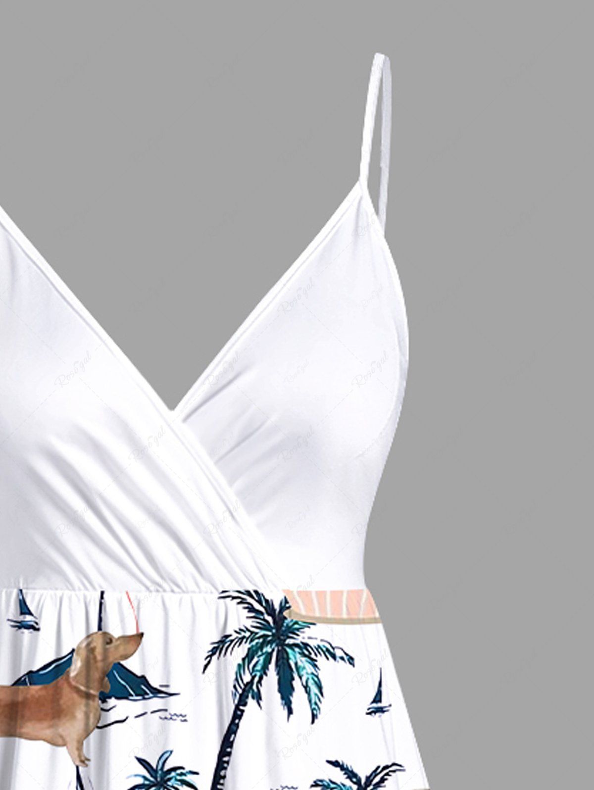 Plus Size Dog Coconut Tree Heart Print Surplice Hawaii Cami Dress