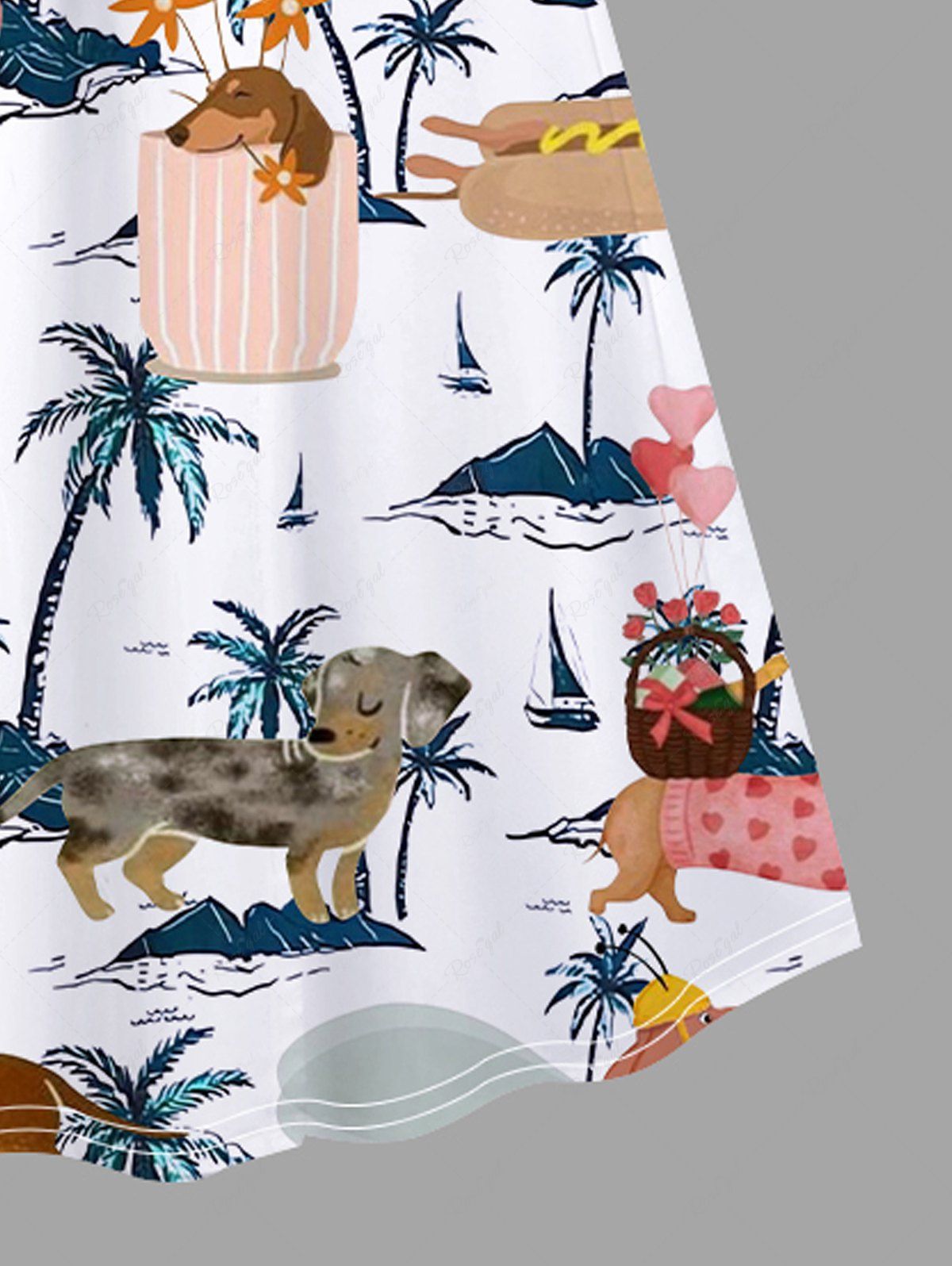 Plus Size Dog Coconut Tree Heart Print Surplice Hawaii Cami Dress