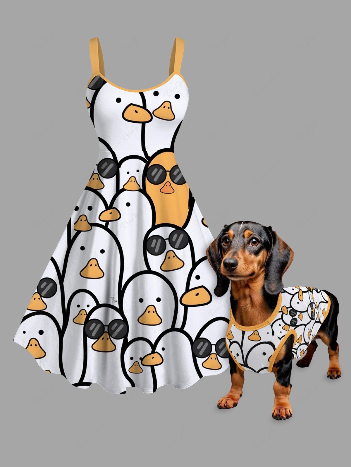 Cute Duck Print Dress Tank Top Dog And Owner Matching Outfits