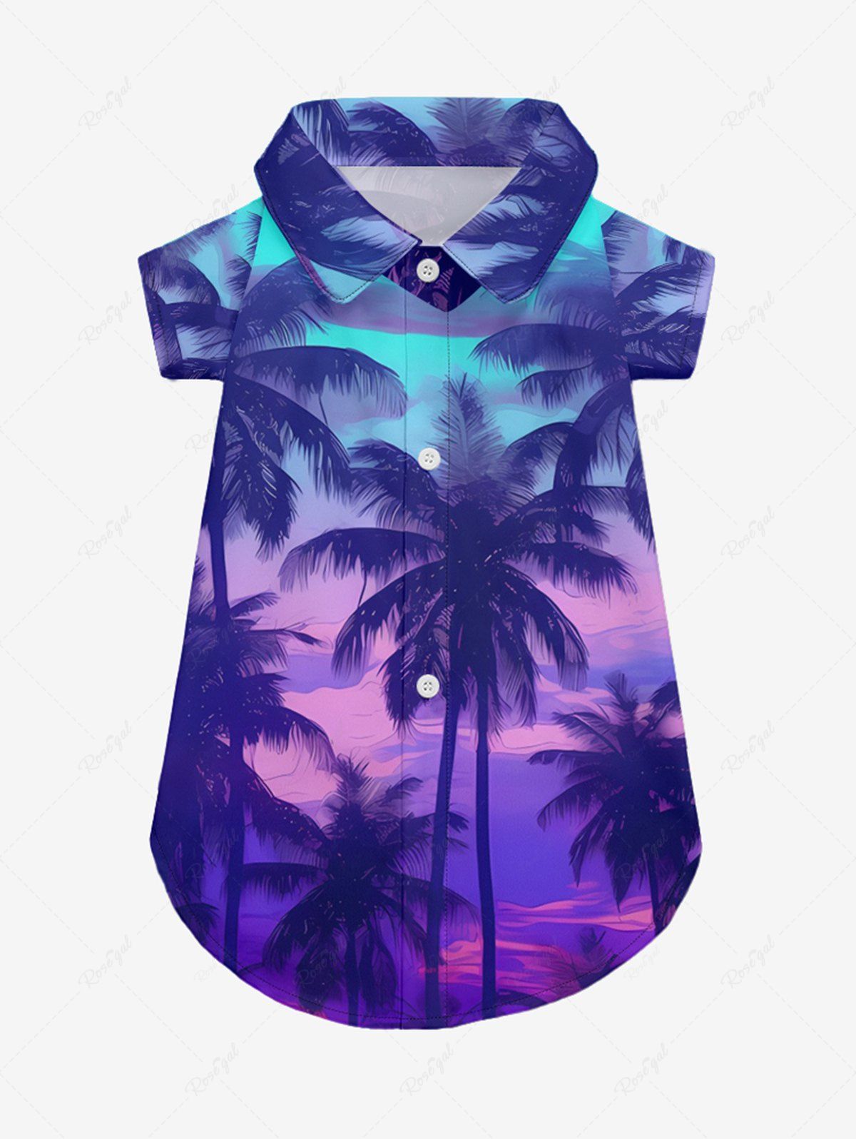 Pet's Coconut Tree Cloud Seascape Ombre Print Hawaii Shirt
