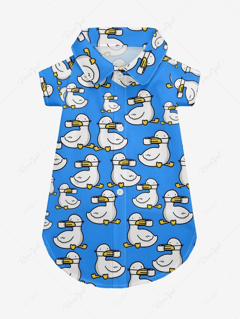 Cute Duck Printed Dress Shirt Dog And Owner Matching Outfits