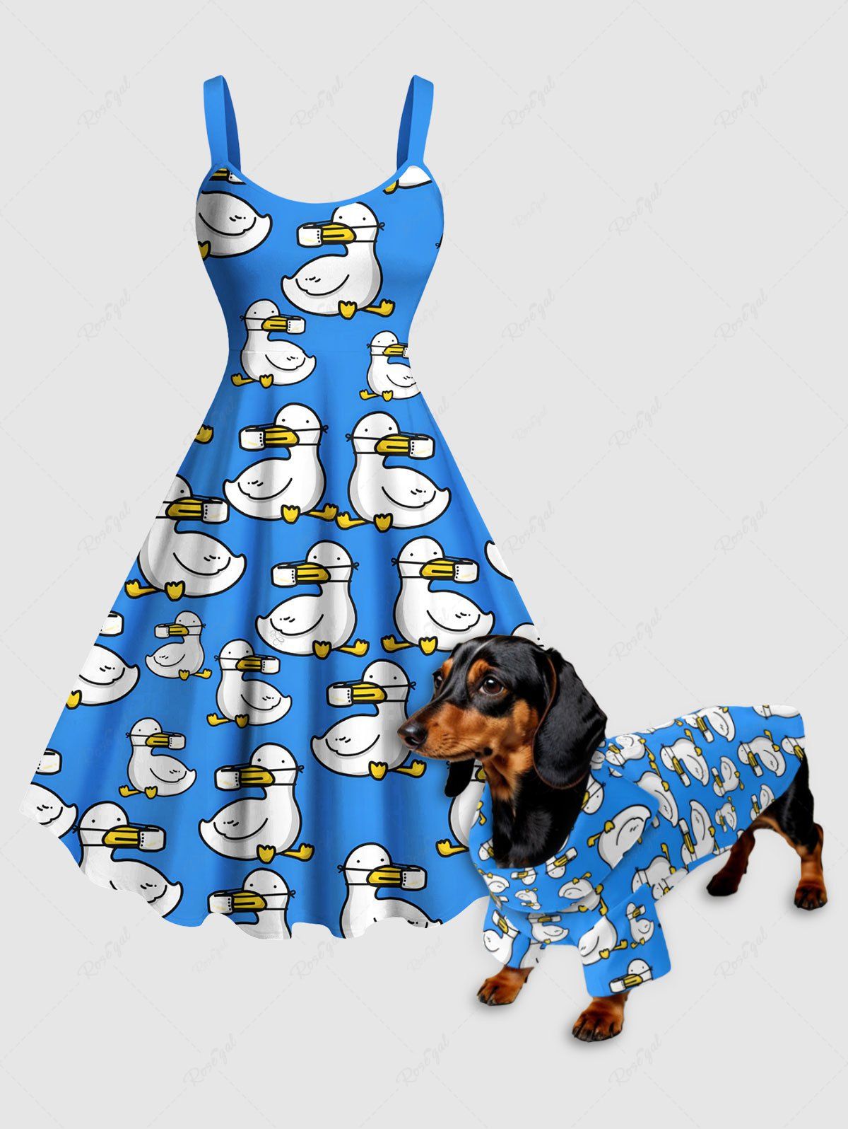 Cute Duck Printed Dress Shirt Dog And Owner Matching Outfits