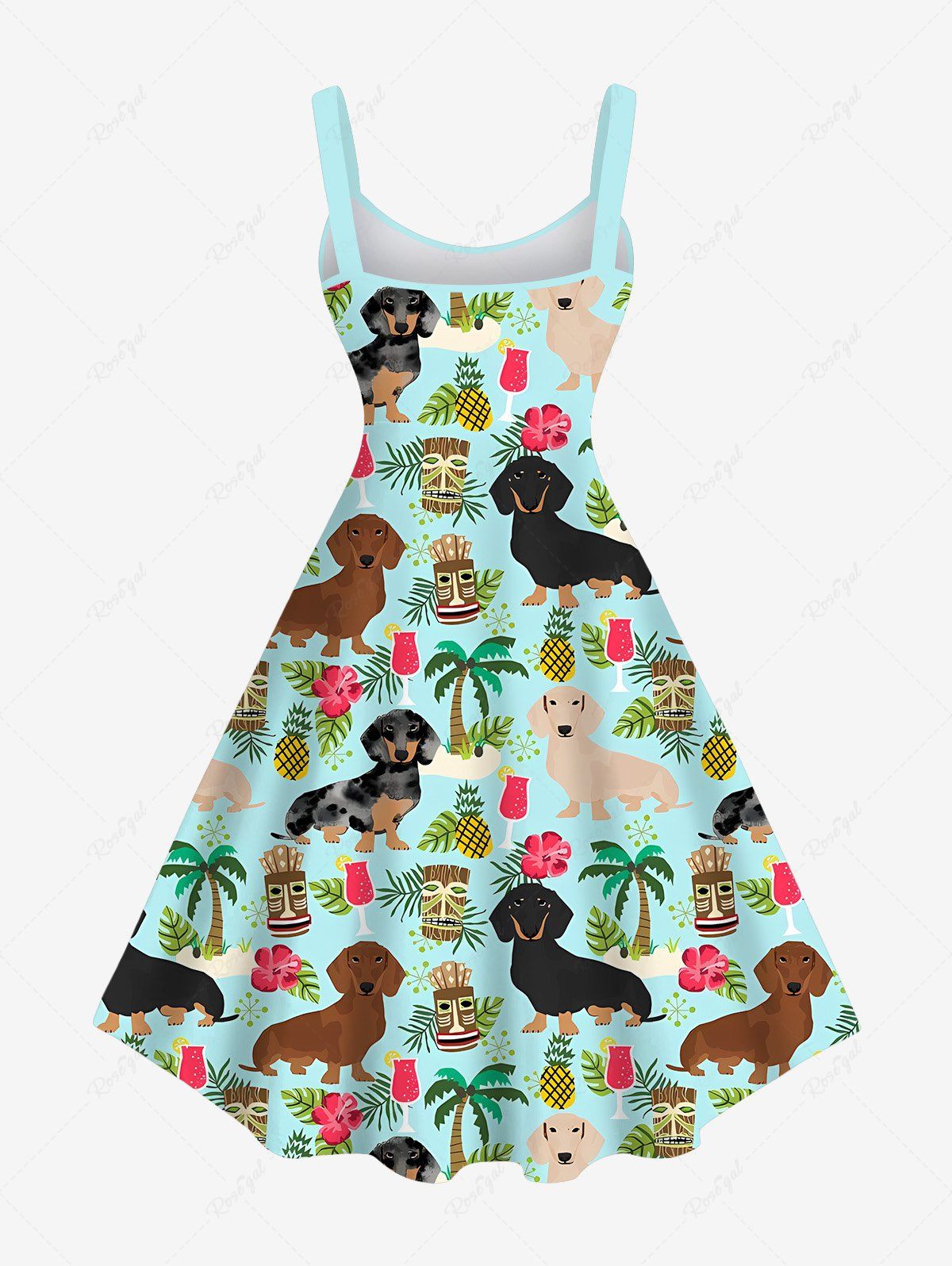 Coconut Tree Dogs Hibiscus Flowers Pineapple Mask Print Hawaii Shirt and Tank Dress Dog and Owner Matching Outfits