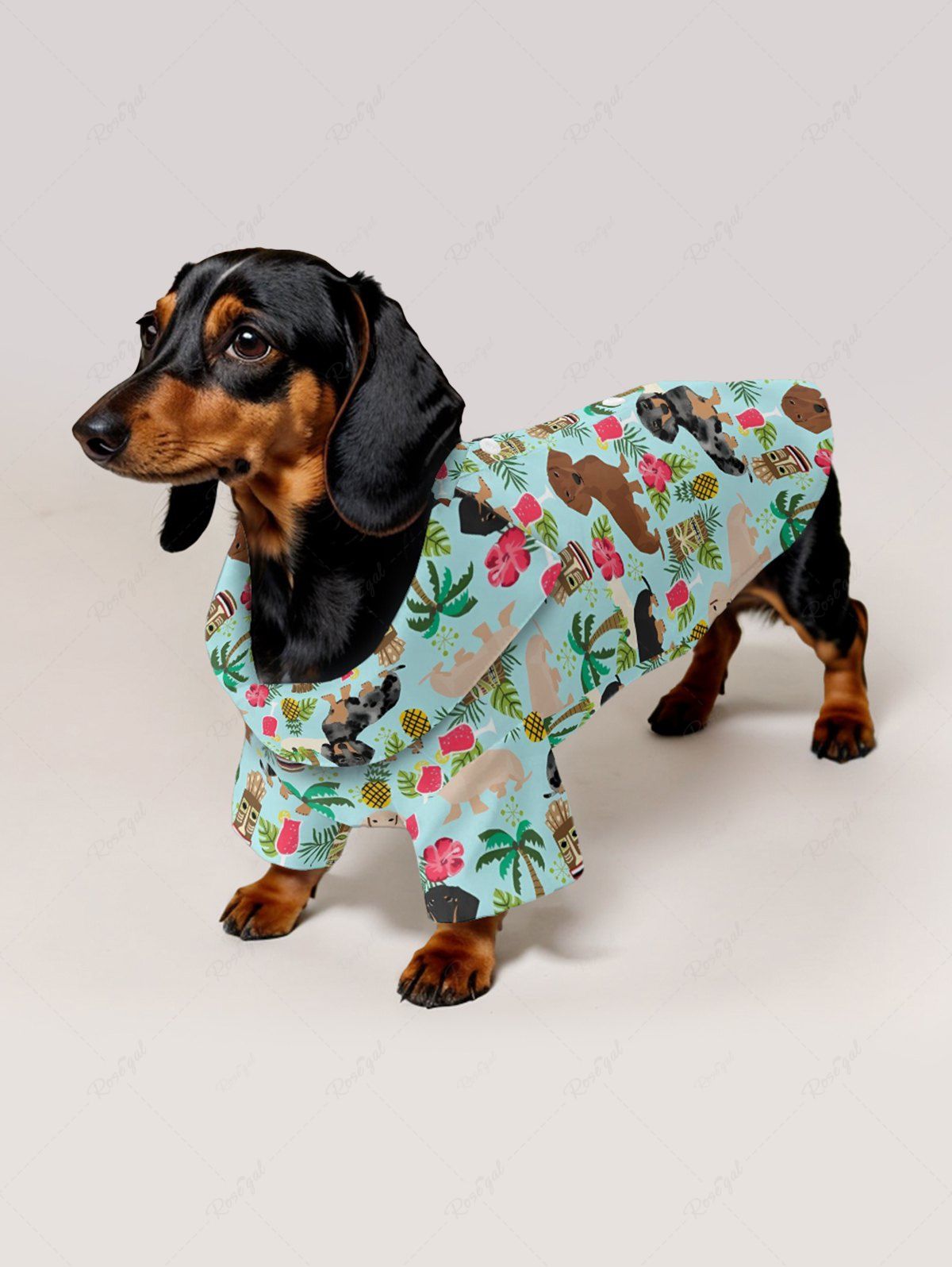 Pet's Coconut Tree Dogs Hibiscus Flowers Pineapple Mask Print Hawaii Shirt