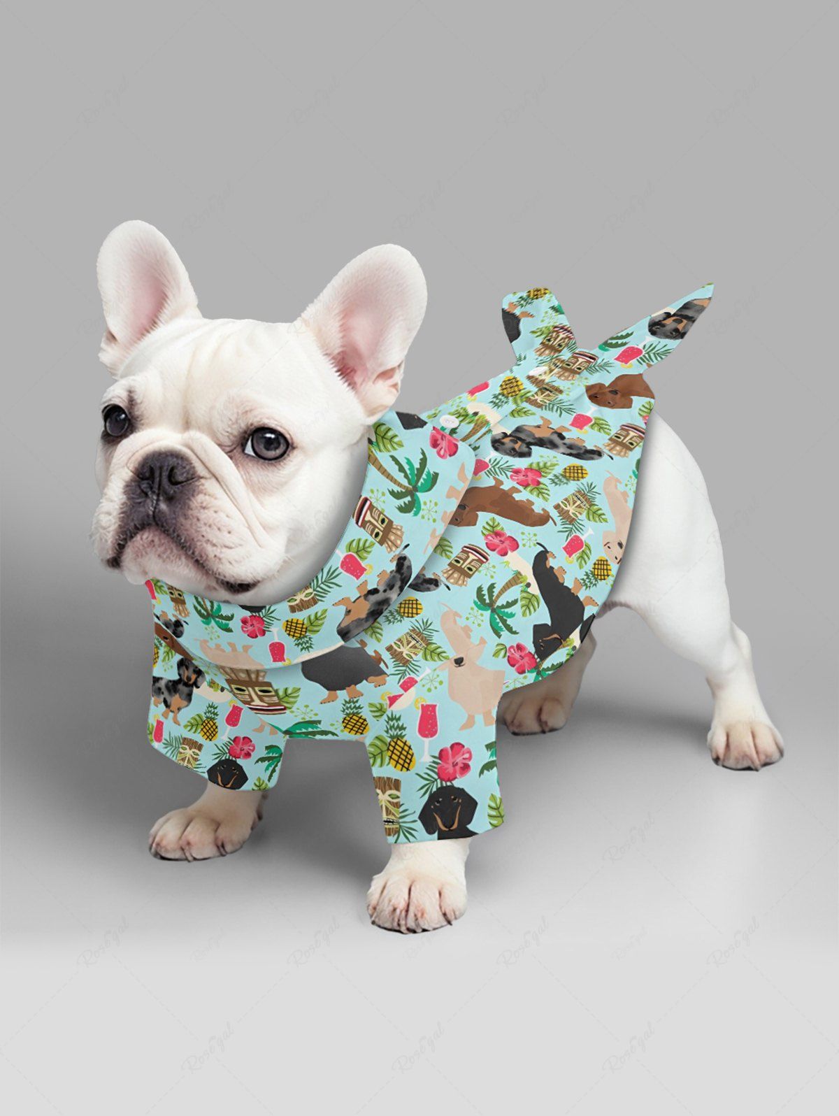 Pet's Coconut Tree Dogs Hibiscus Flowers Pineapple Mask Print Hawaii Shirt