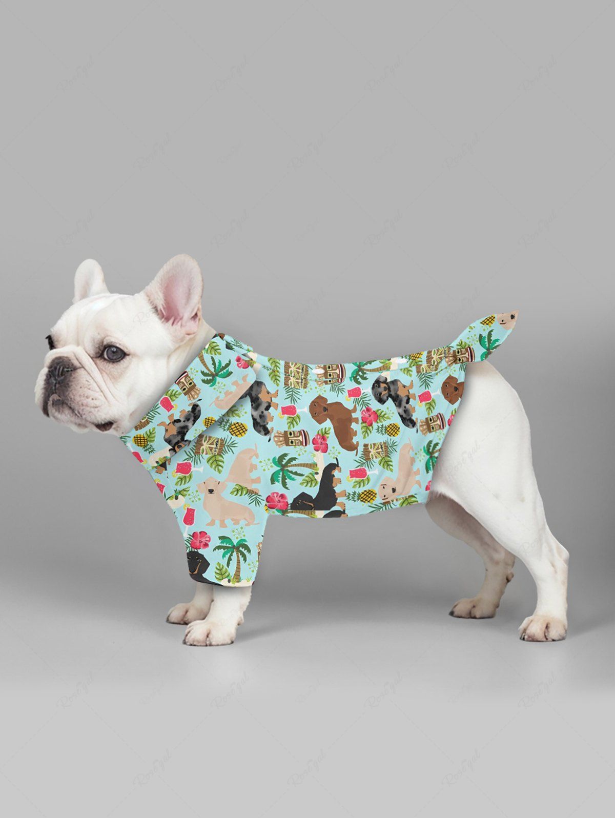 Pet's Coconut Tree Dogs Hibiscus Flowers Pineapple Mask Print Hawaii Shirt