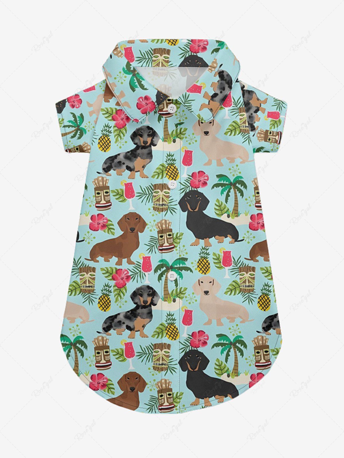 Pet's Coconut Tree Dogs Hibiscus Flowers Pineapple Mask Print Hawaii Shirt