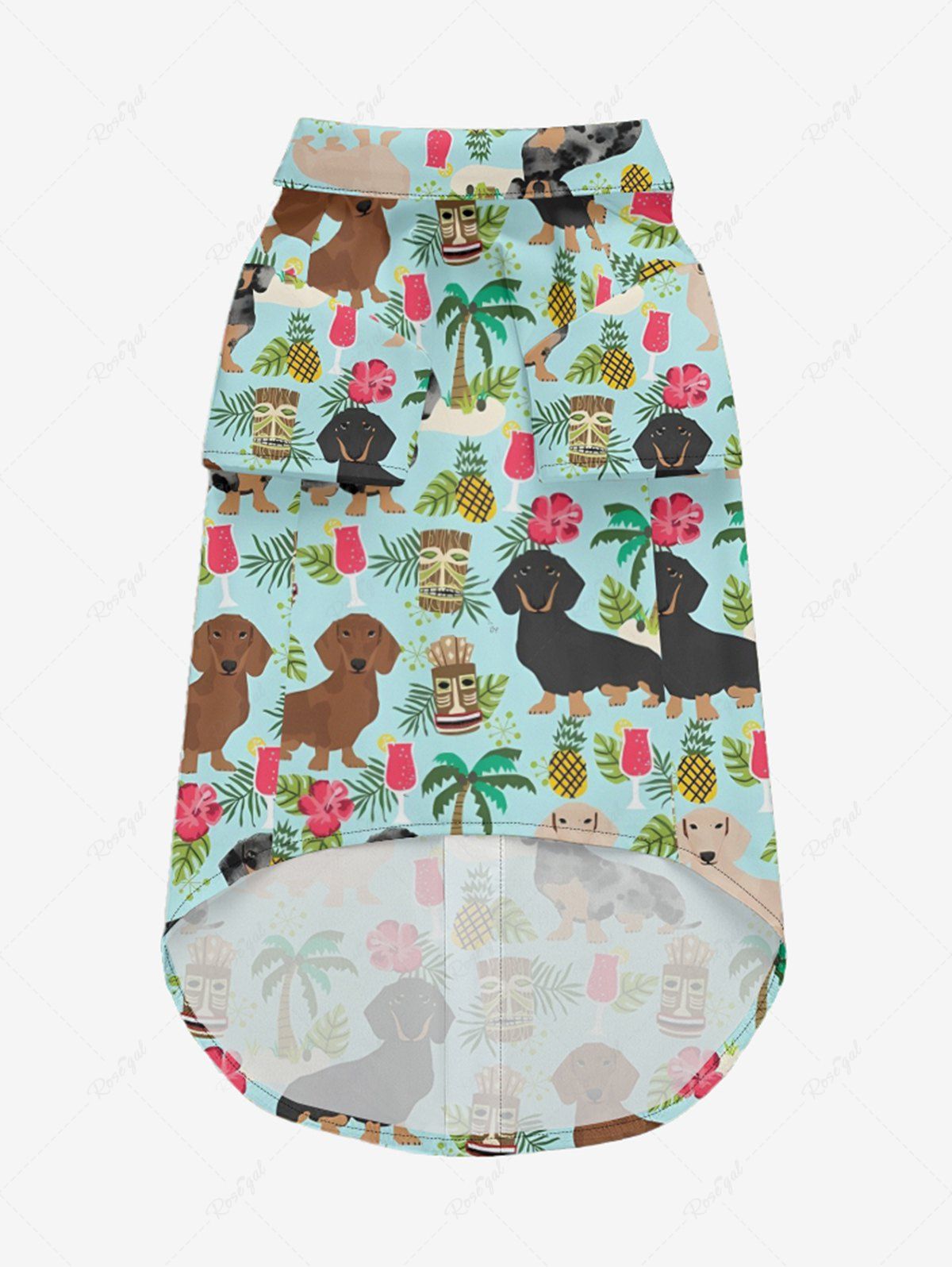 Pet's Coconut Tree Dogs Hibiscus Flowers Pineapple Mask Print Hawaii Shirt