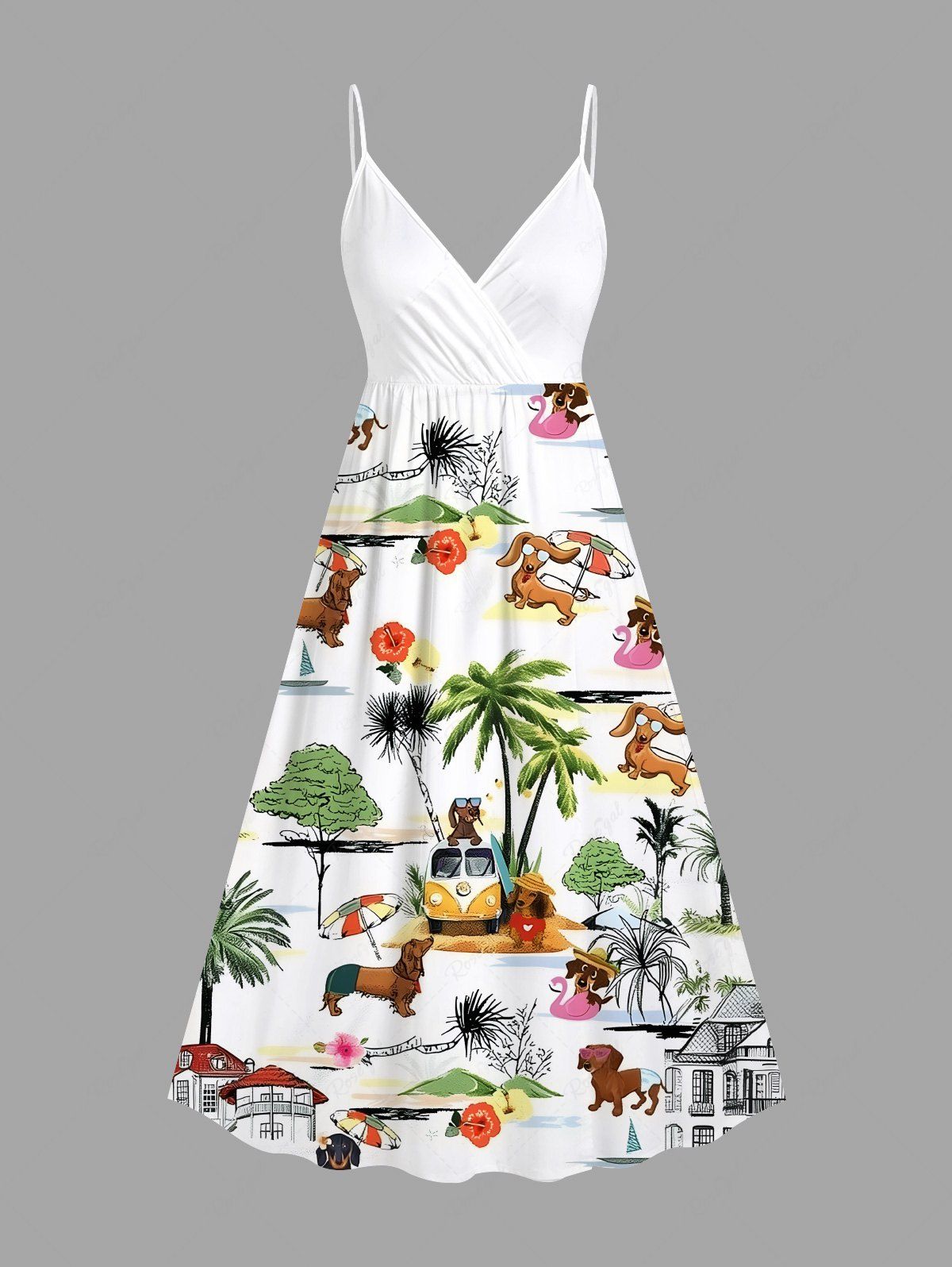 Coconut Tree Hibiscus Flower Seascape Printed Hawaii Shirt Dress Dog And Owner Matching Outfits