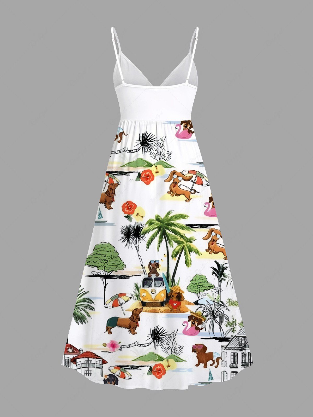 Coconut Tree Hibiscus Flower Seascape Printed Hawaii Shirt Dress Dog And Owner Matching Outfits