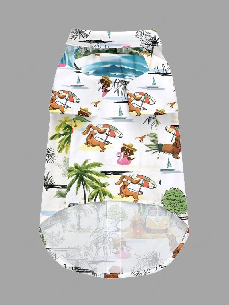 Pet's Coconut Tree Hibiscus Flower Dog Seascape Print Hawaii Button Shirt