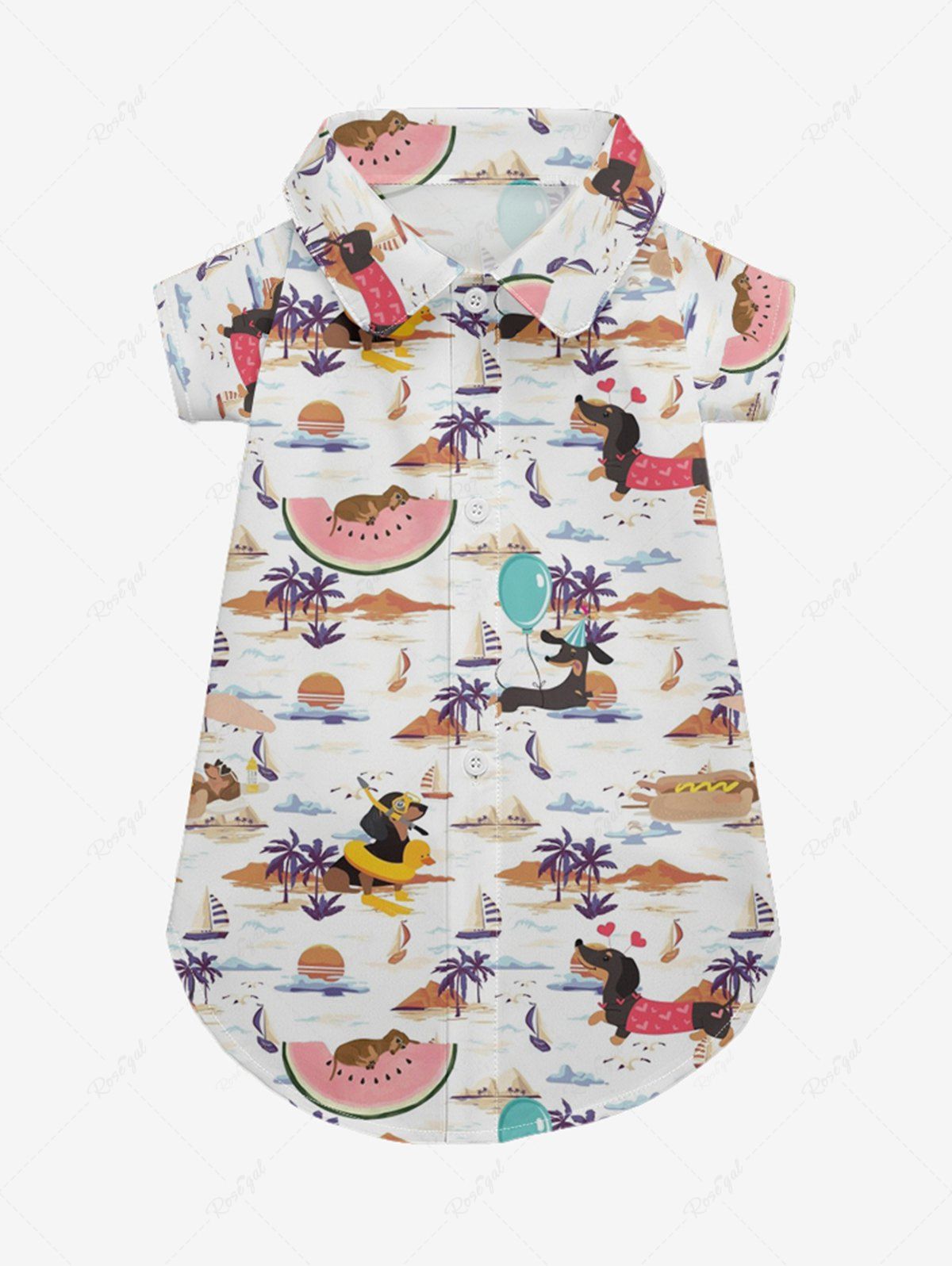 Pet's Dog Coconut Tree Watermelon Print Hawaii Shirt