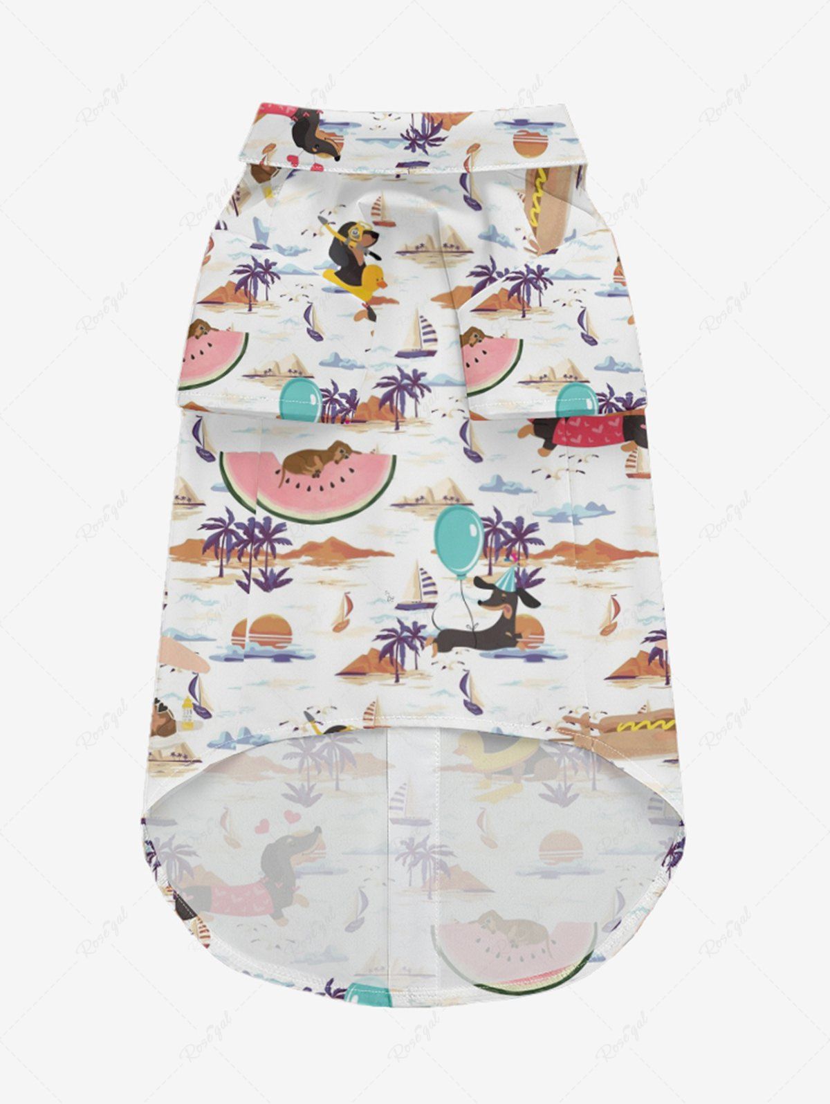 Pet's Dog Coconut Tree Watermelon Print Hawaii Shirt