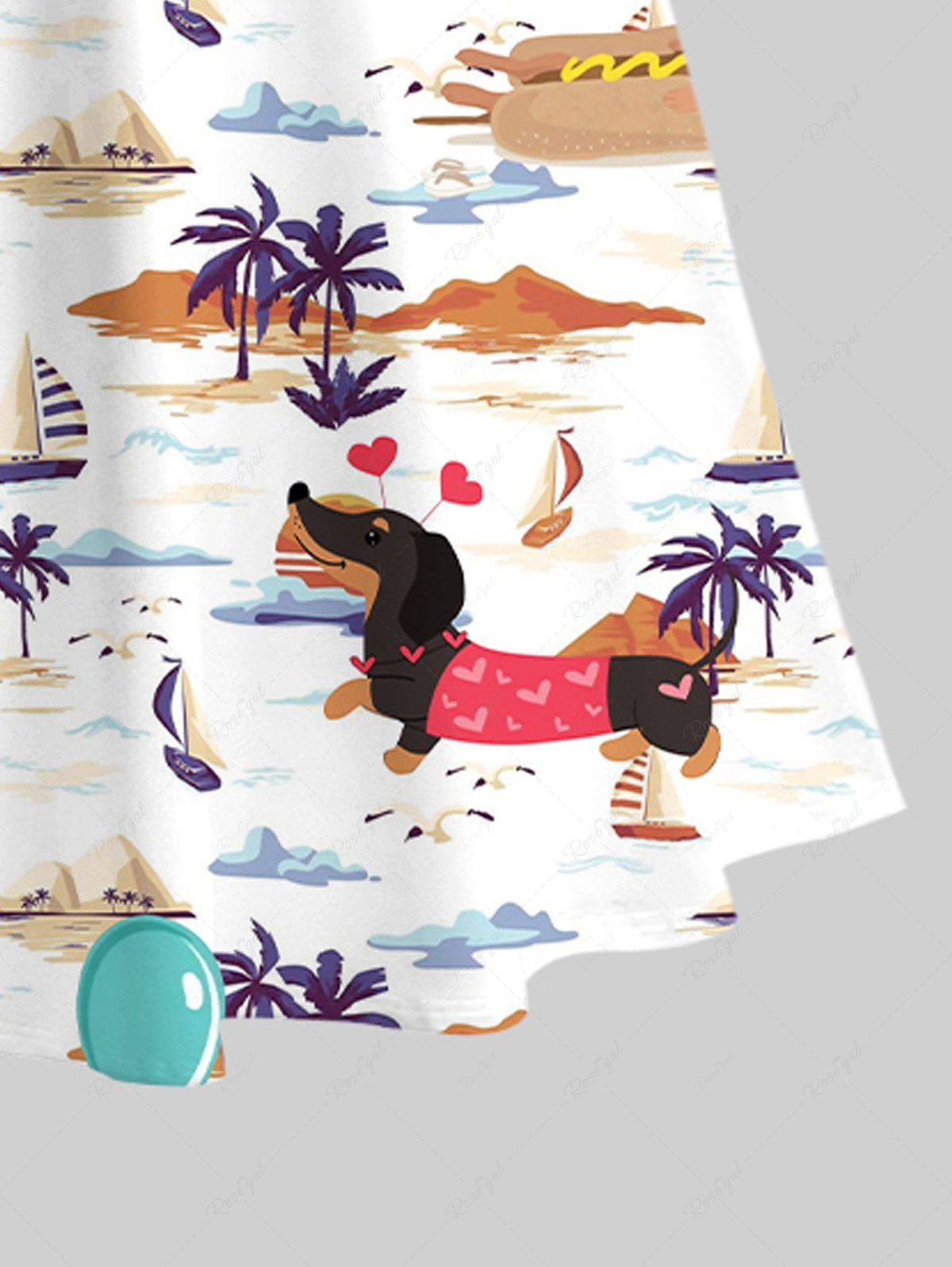 Plus Size Dog Coconut Tree Watermelon Print Cold Shoulder Crisscross Hawaii Maxi Dress