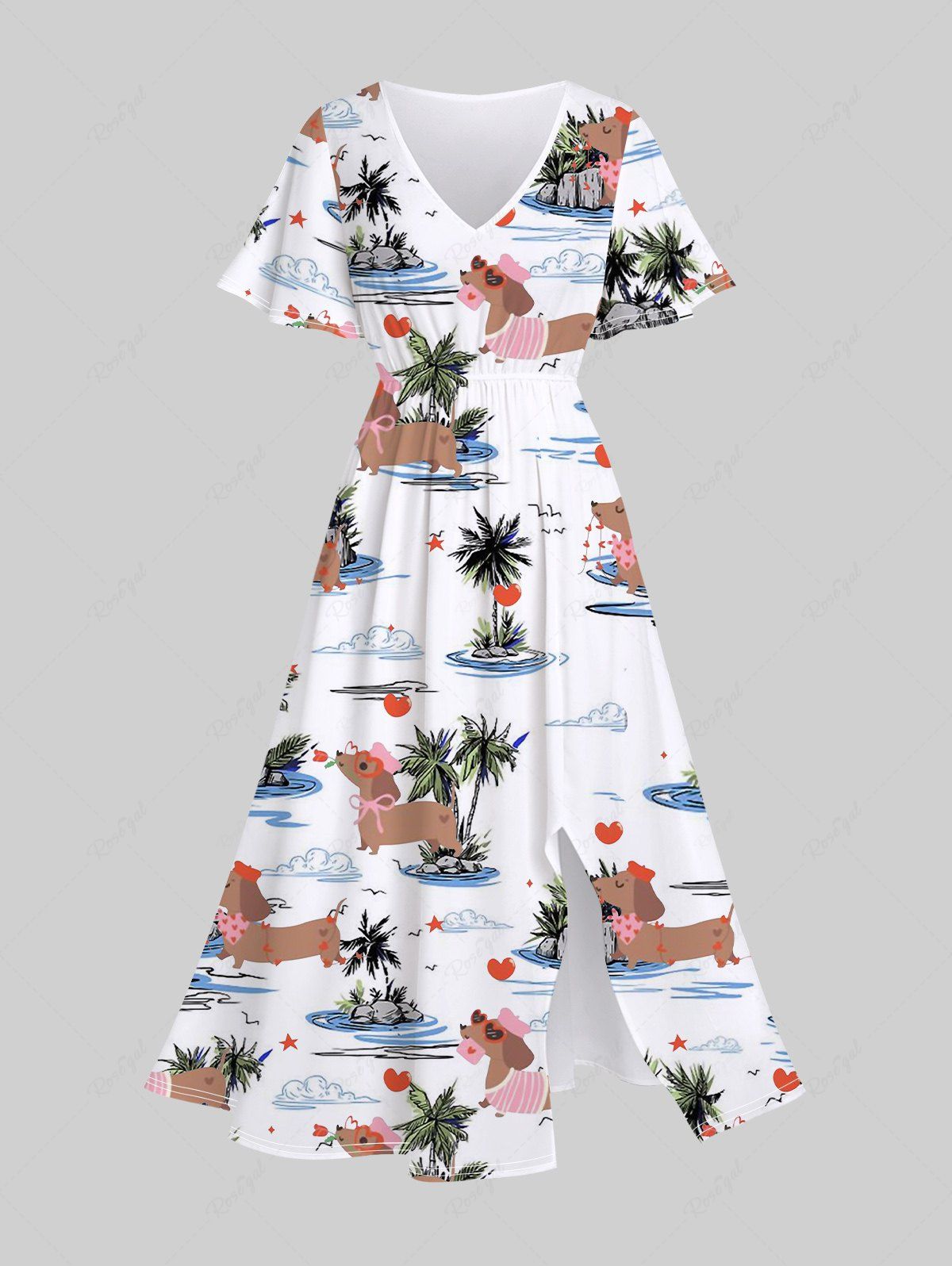 Coconut Tree Dogs Cloud Heart Star Print Hawaii Shirt and Midi Dress Dog and Owner Matching Outfits