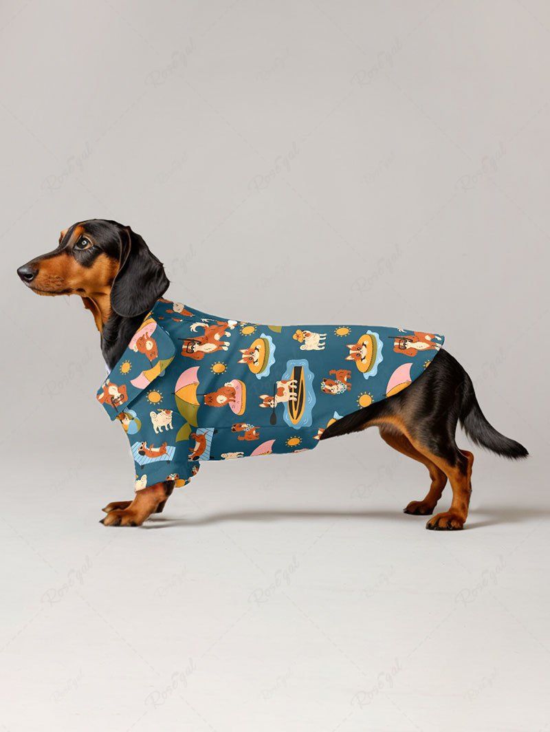 Cute Puppy Sun Beach Printed Hawaii Shirt Romper Dog And Owner Matching Outfits